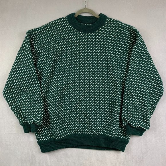 Roots Other - Vintage Roots Mens Sweater XL Green Birdseye Crewneck Wool Fisherman Norway